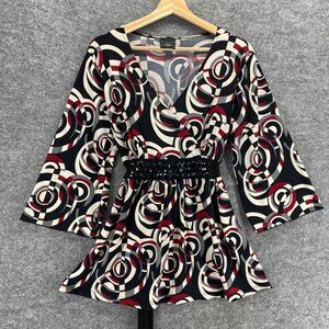 5 For $40 Tailor B. Moss Top Women S Black Red Embellished Belted 3/4 Flared